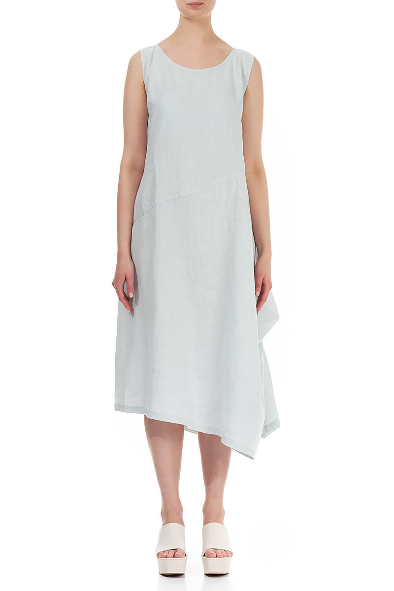 Sleeveless Draped Light Grey Linen Dress
