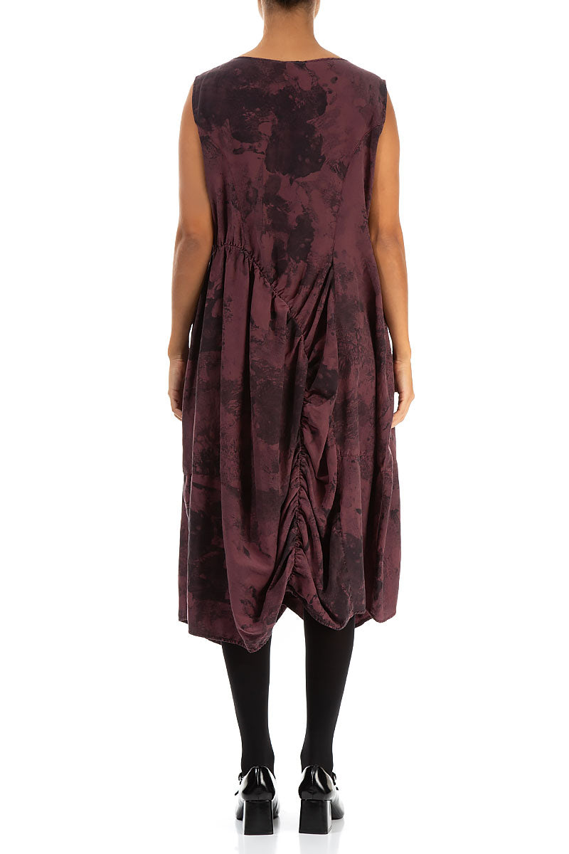 Sleeveless Draped Merlot Marble Silk Cotton Dress