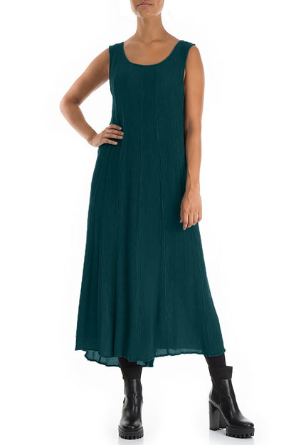 Sleeveless Emerald Silk Viscose Dress