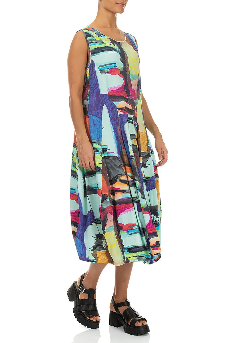 Sleeveless Flared Abstract Cotton Dress 4