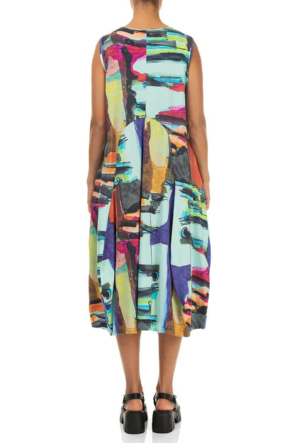 Sleeveless Flared Abstract Cotton Dress 3