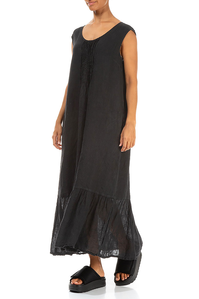 Sleeveless Flared Black Linen Dress 3