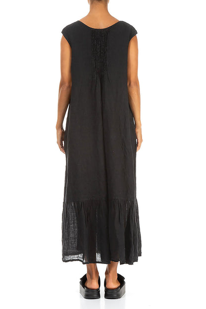 Sleeveless Flared Black Linen Dress 2
