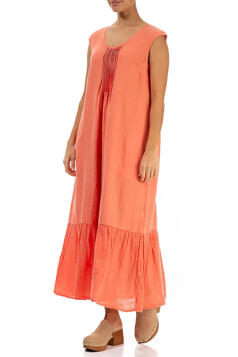 Sleeveless Flared Coral Linen Dress 3