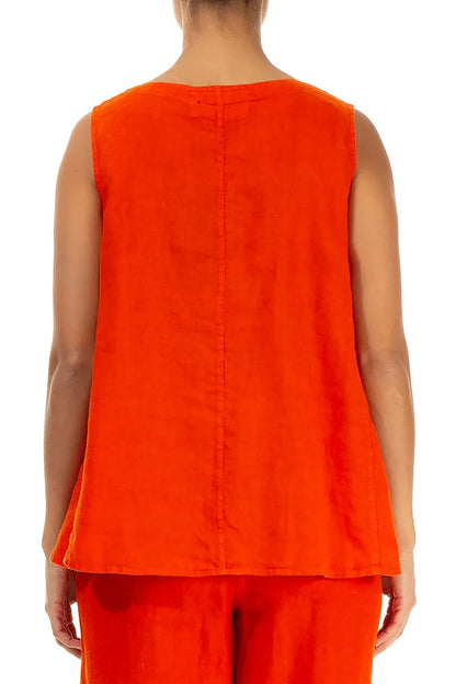 Sleeveless Flared Flame Orange Linen Top 2