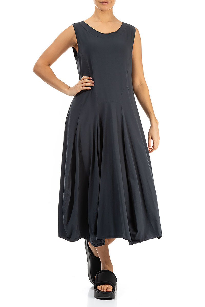 Sleeveless Flared Graphite Cotton Dress 4