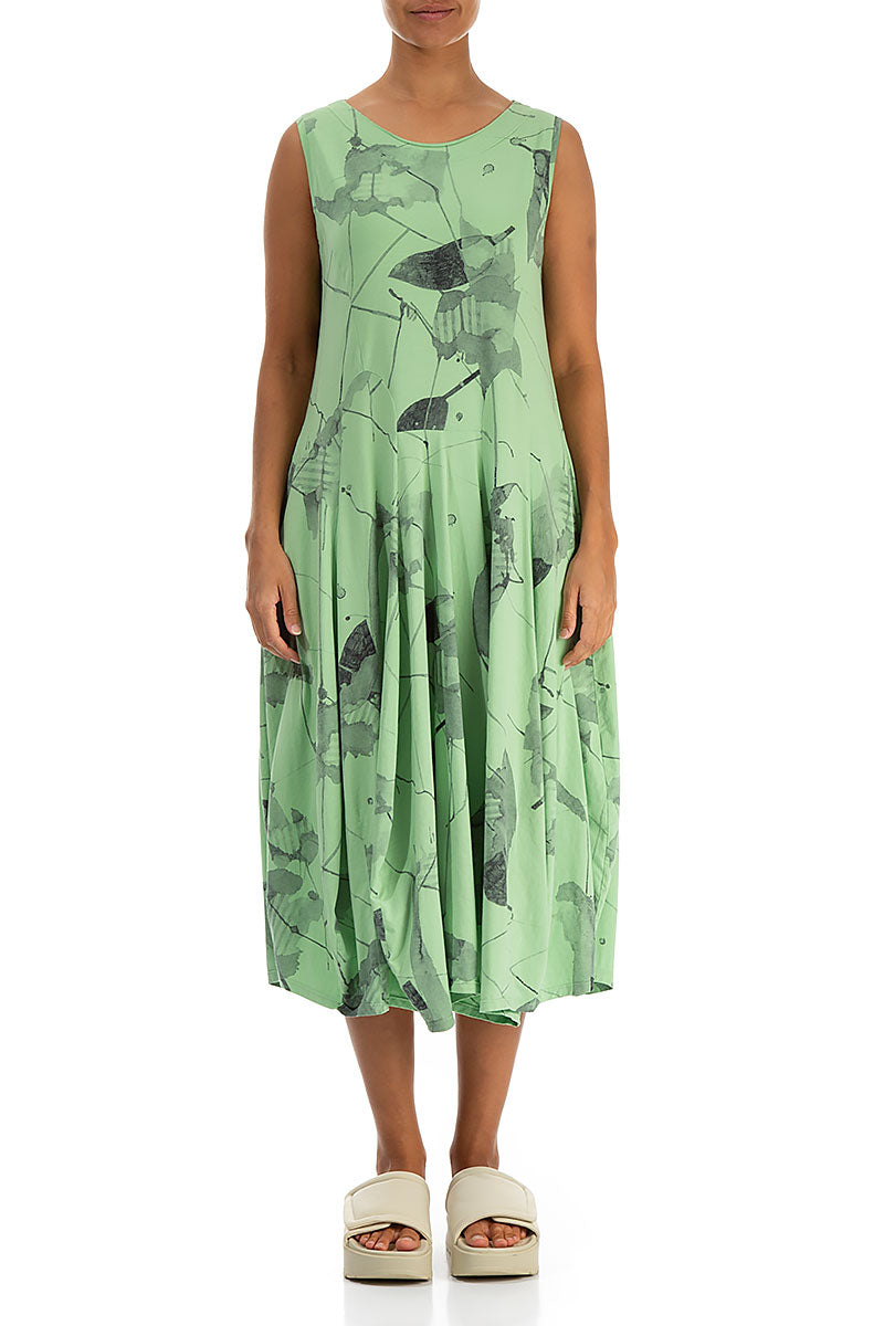 Sleeveless Flared Green Sorbet Mirage Cotton Dress