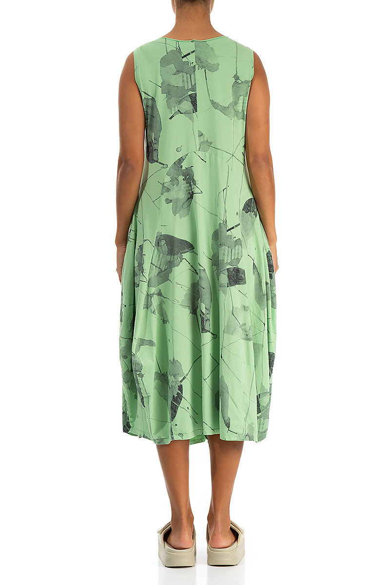 Sleeveless Flared Green Sorbet Mirage Cotton Dress