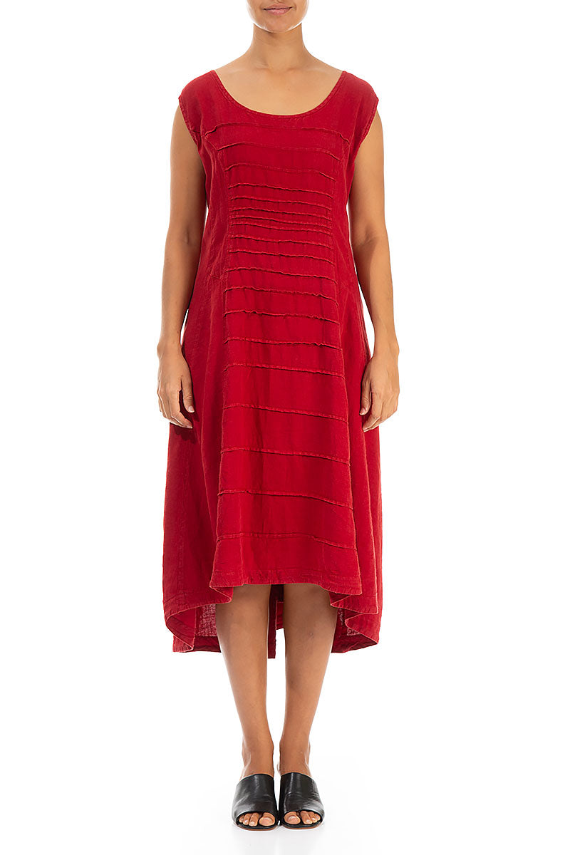 Sleeveless Flared Red Linen Dress