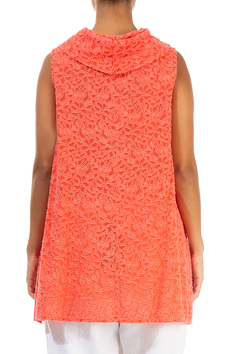 Sleeveless Floral Living Coral Silk Tunic