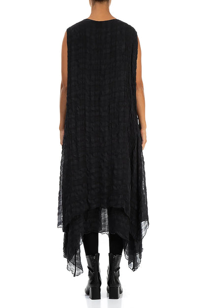 Sleeveless Flowy Black Textured Silk Dress 2