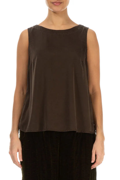 Sleeveless Forest Brown Silk Top 1