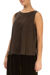 Sleeveless Forest Brown Silk Top 3
