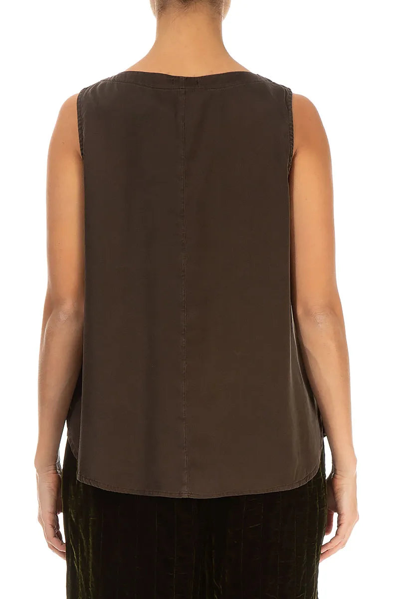 Sleeveless Forest Brown Silk Top 2