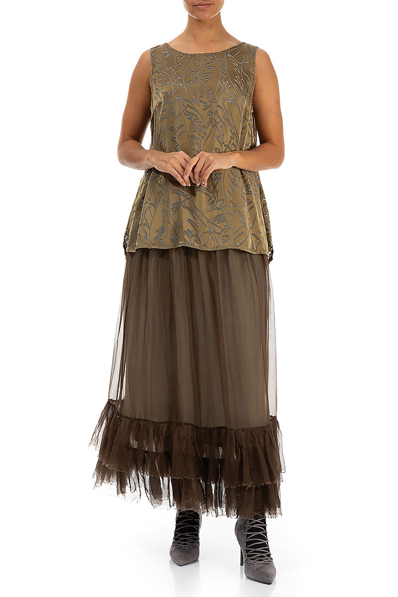 Sleeveless Golden Sage Devoré Feather Silk Top