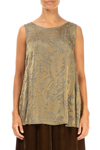 Sleeveless Golden Sage Devoré Feather Silk Top