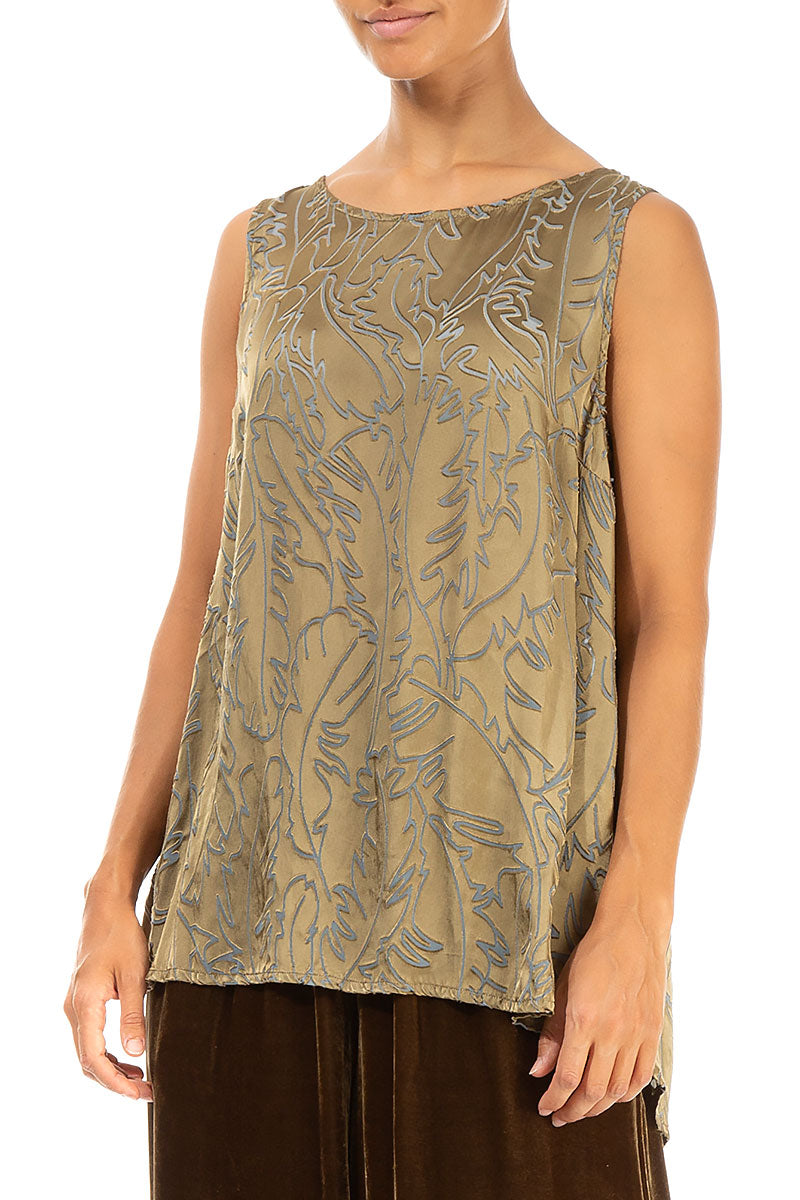 Sleeveless Golden Sage Devoré Feather Silk Top