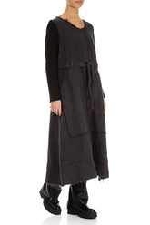 Sleeveless Graphite Heavy Linen Dress 4