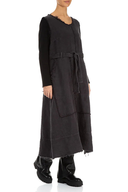 Sleeveless Graphite Heavy Linen Dress 4