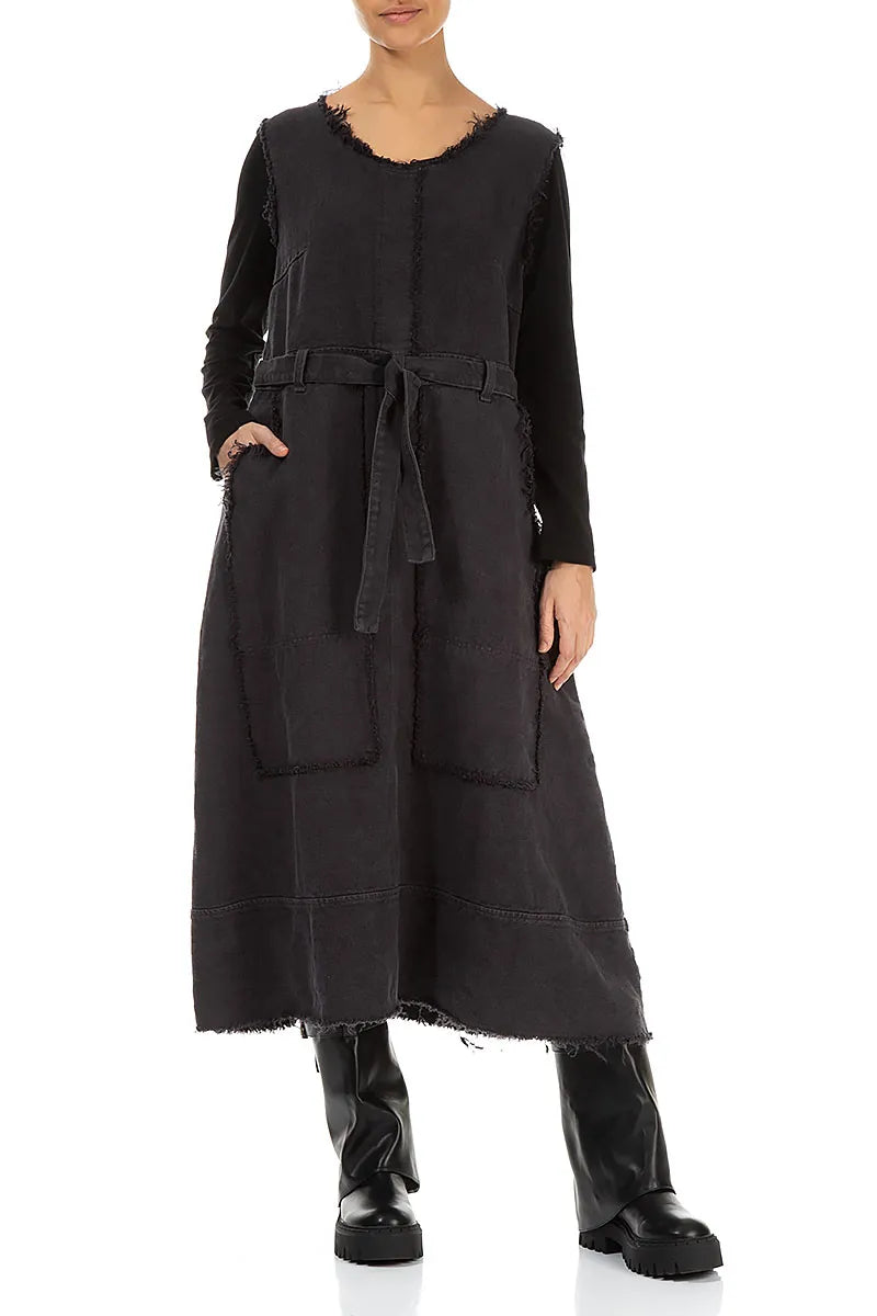 Sleeveless Graphite Heavy Linen Dress 5