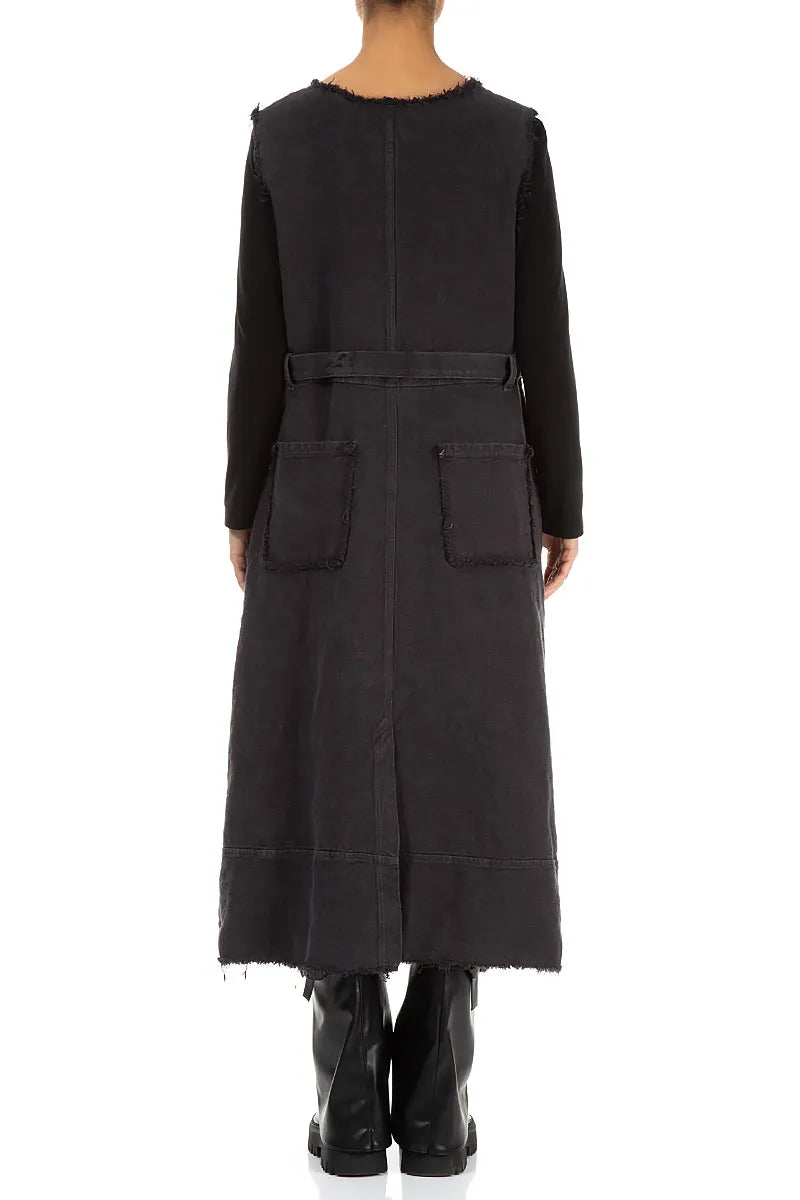 Sleeveless Graphite Heavy Linen Dress 3