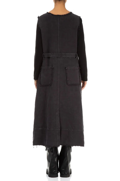Sleeveless Graphite Heavy Linen Dress 3