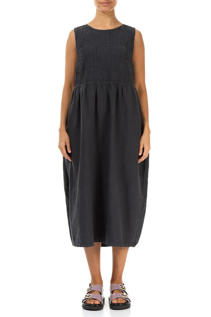 Sleeveless Graphite Pintuck Linen Dress