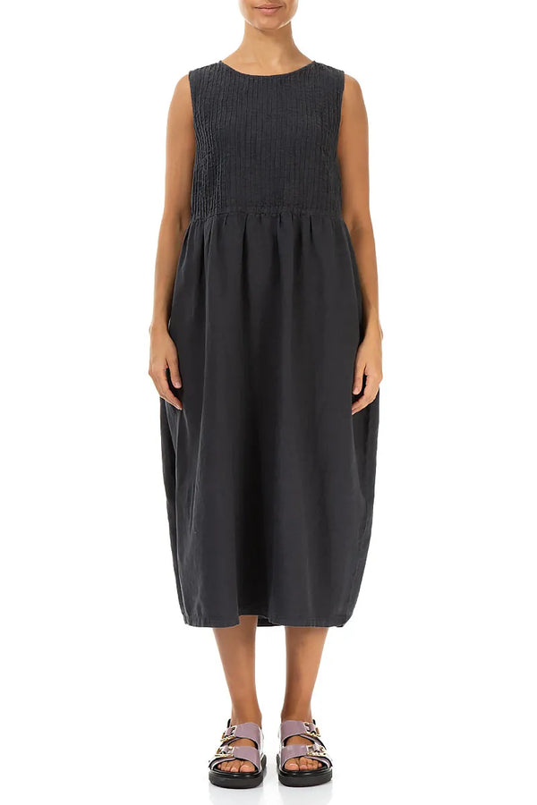 Sleeveless Graphite Pintuck Linen Dress 1