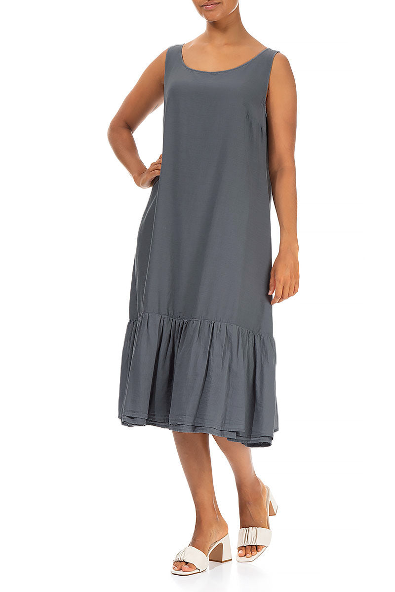 Sleeveless Graphite Silk Cotton Shift Dress 4