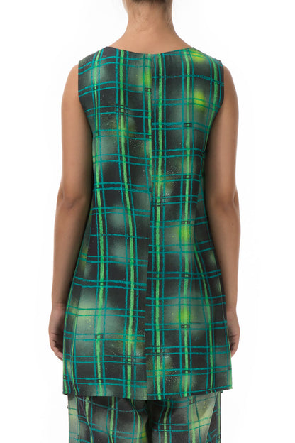 Sleeveless Green Checks Silk Bamboo Tunic