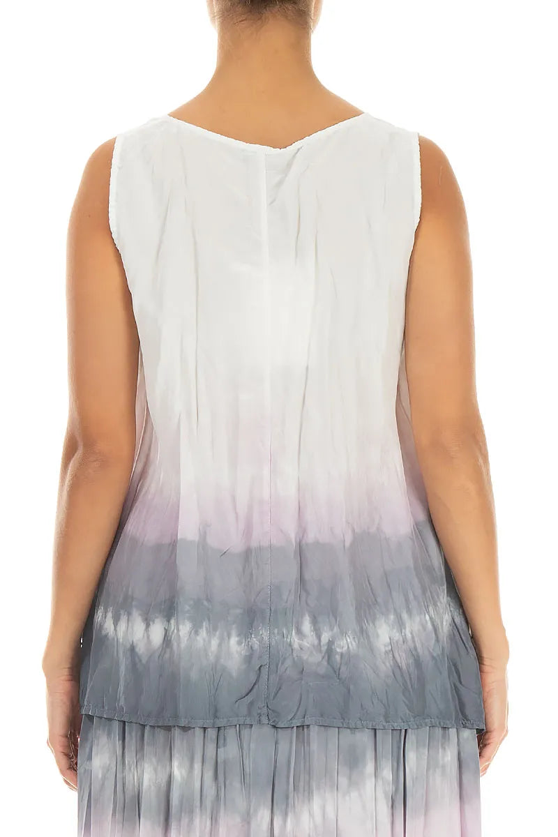 Sleeveless Grey Blush Ombré Crumpled Pure Silk Blouse 2