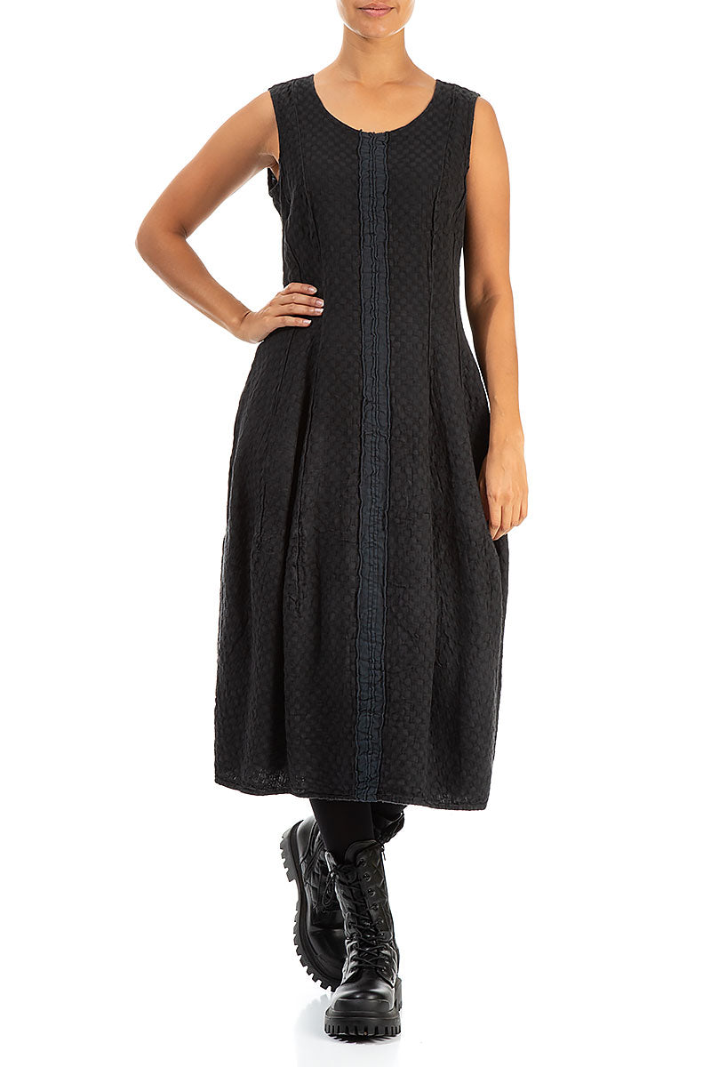 Sleeveless Grey Textured Linen Dress 4