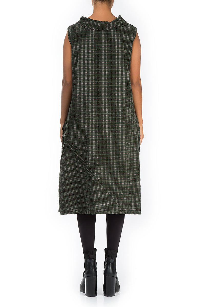 Sleeveless Khaki Plaid Wool Dress
