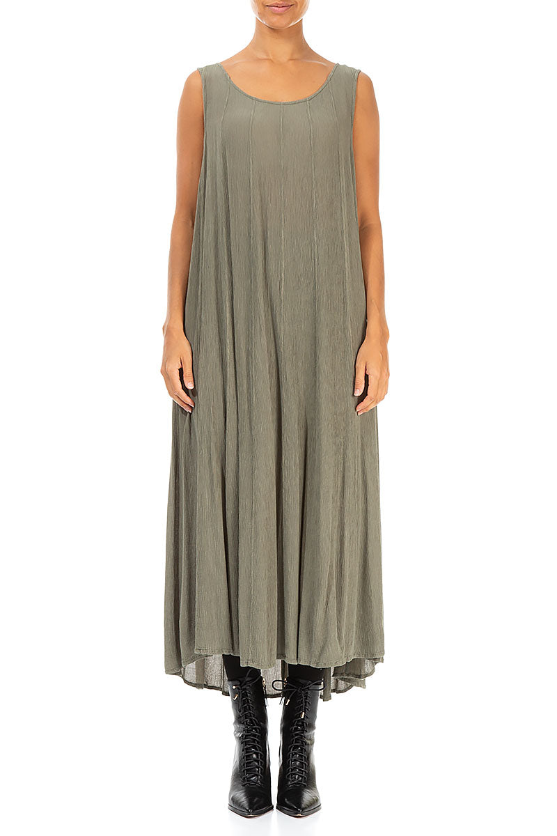 Sleeveless Khaki Sage Silk Viscose Dress