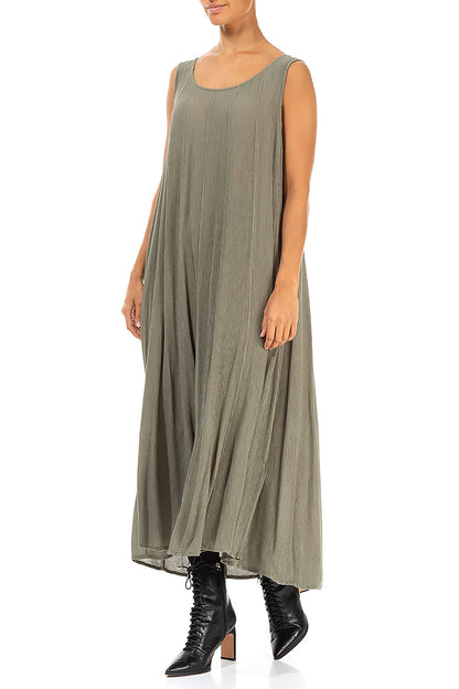 Sleeveless Khaki Sage Silk Viscose Dress