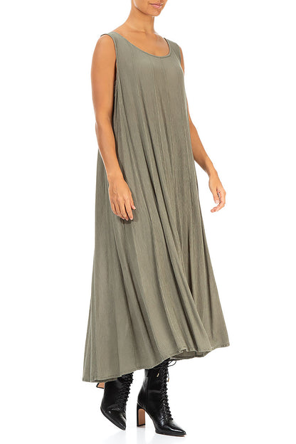 Sleeveless Khaki Sage Silk Viscose Dress