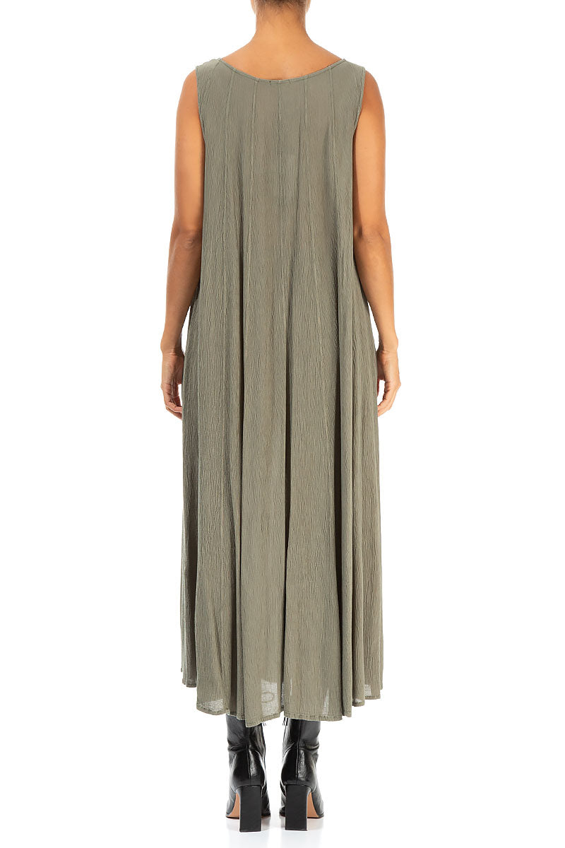 Sleeveless Khaki Sage Silk Viscose Dress