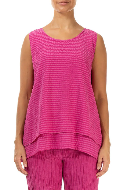 Sleeveless Layered Fuchsia Textured Silk Blouse 1