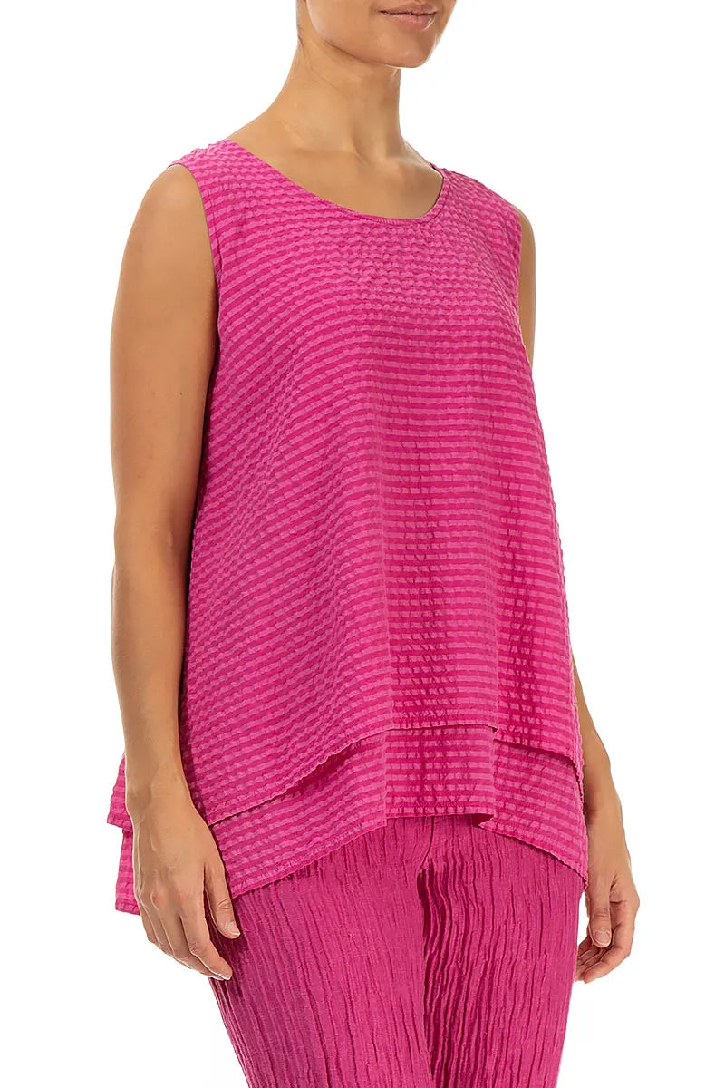 Sleeveless Layered Fuchsia Textured Silk Blouse 3