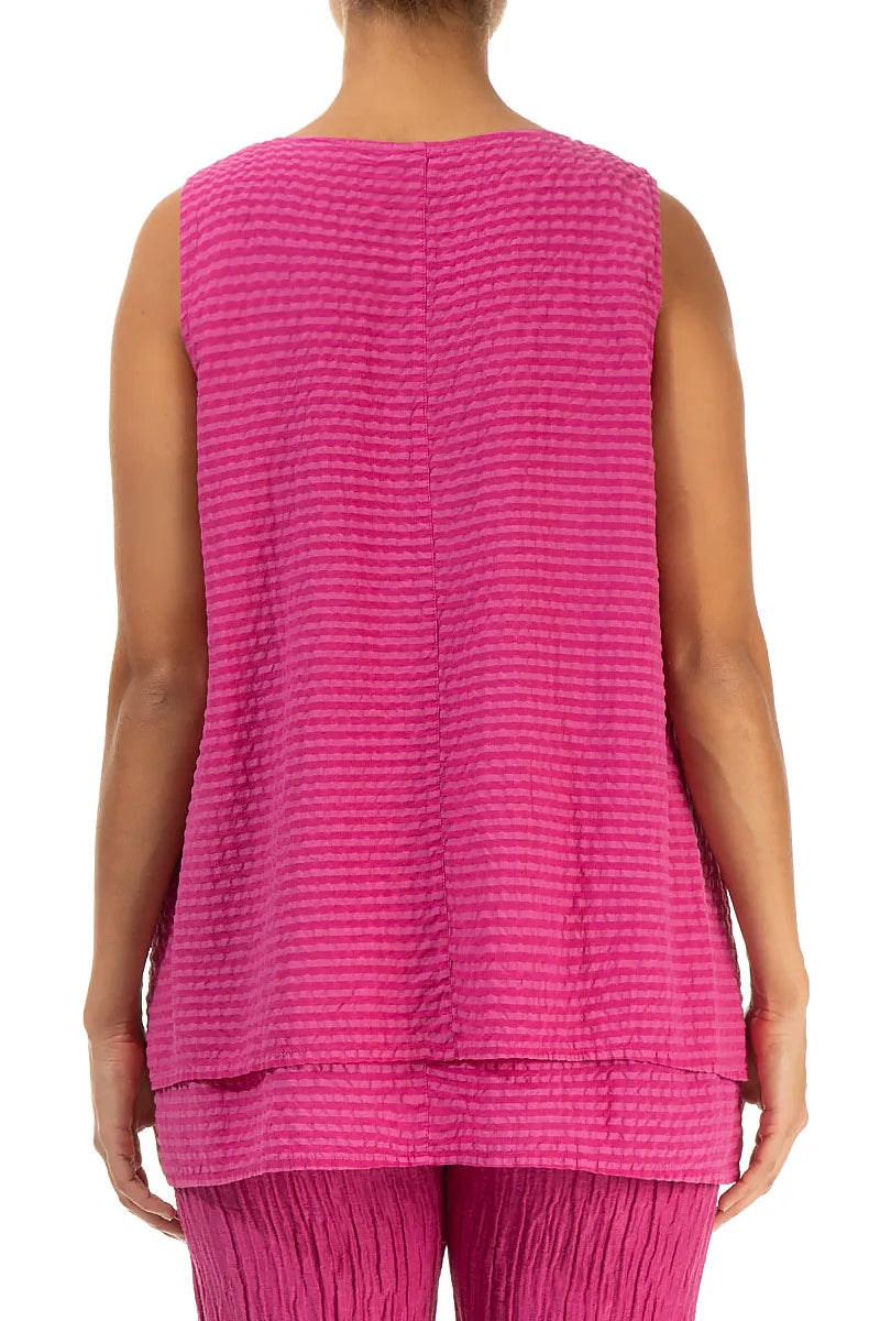 Sleeveless Layered Fuchsia Textured Silk Blouse 2