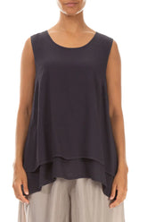 Sleeveless Layered Graphite Viscose Blouse 1