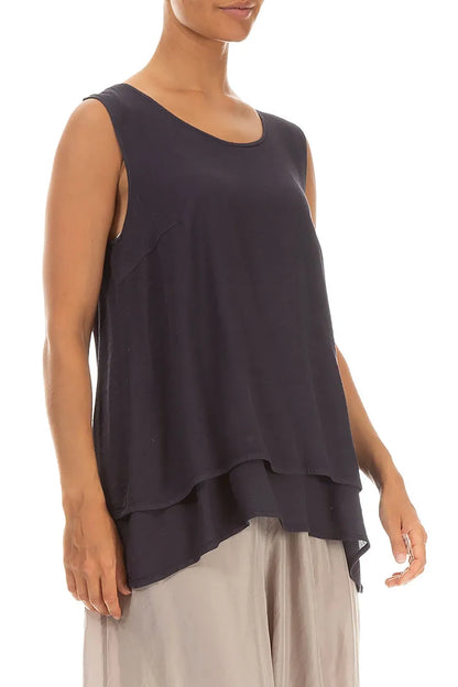 Sleeveless Layered Graphite Viscose Blouse 3