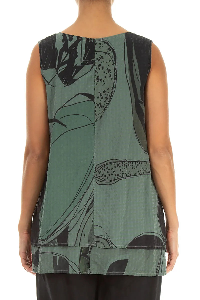Sleeveless Layered Sage Tumbled Stone Textured Silk Blouse