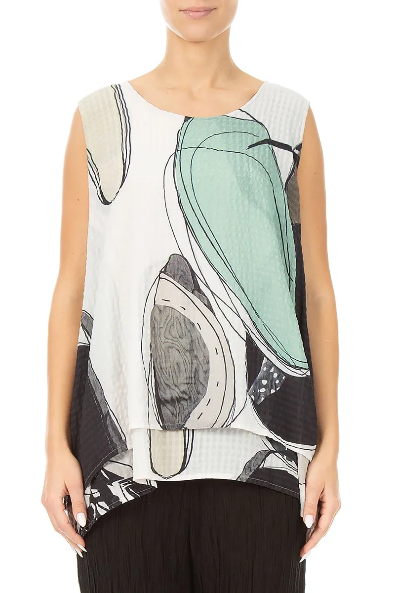 Sleeveless Layered Tumbled Stone Textured Silk Blouse 1