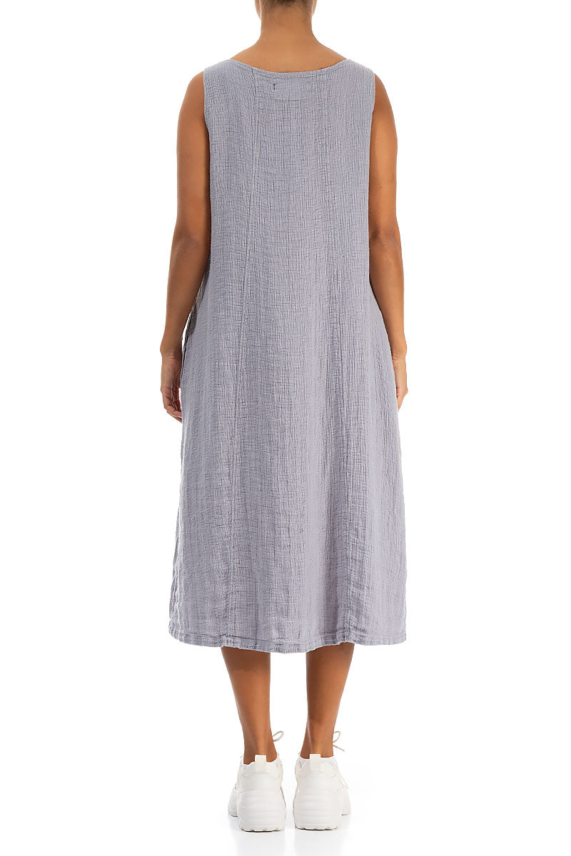 Sleeveless Lilac Grey Textured Linen Dress