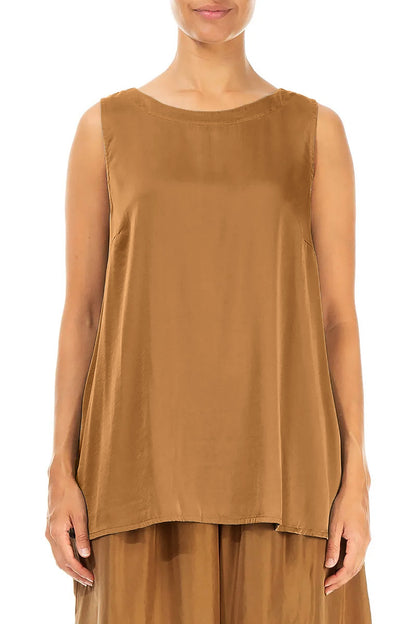 Sleeveless Longer Back Aged Copper Silk Top 1