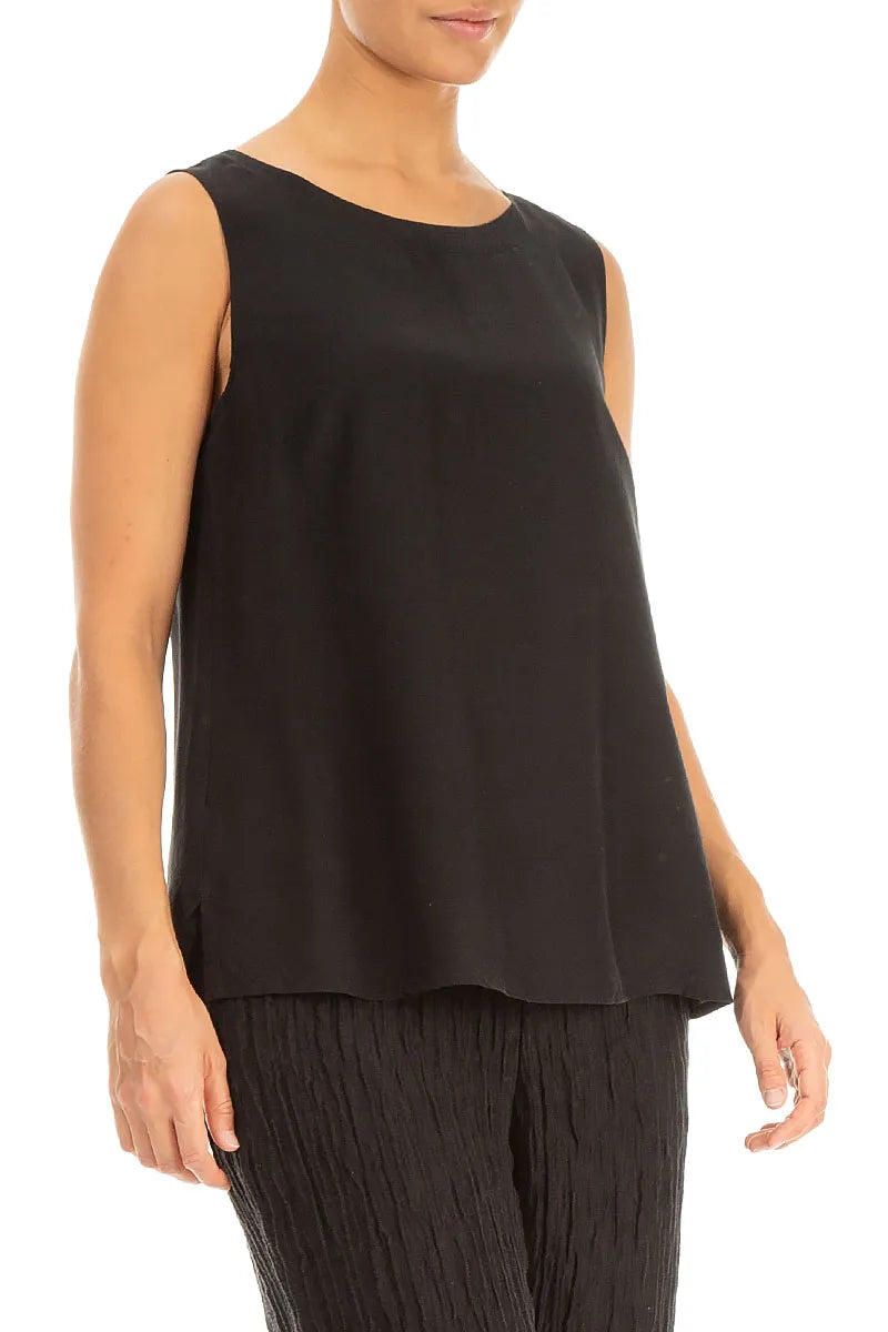 Sleeveless Longer Back Black Silk Bamboo Top 3