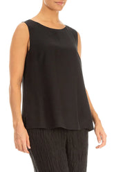 Sleeveless Longer Back Black Silk Bamboo Top 3