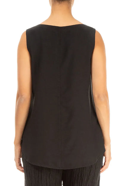 Sleeveless Longer Back Black Silk Bamboo Top 2