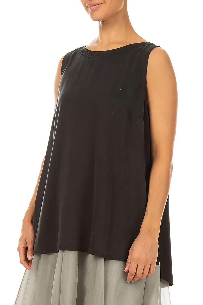 Sleeveless Longer Back Black Silk Top 3